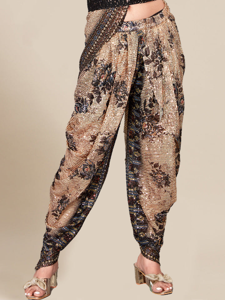 Pre Draped Stitched Floral Digital Print Dhoti Saree with Belt