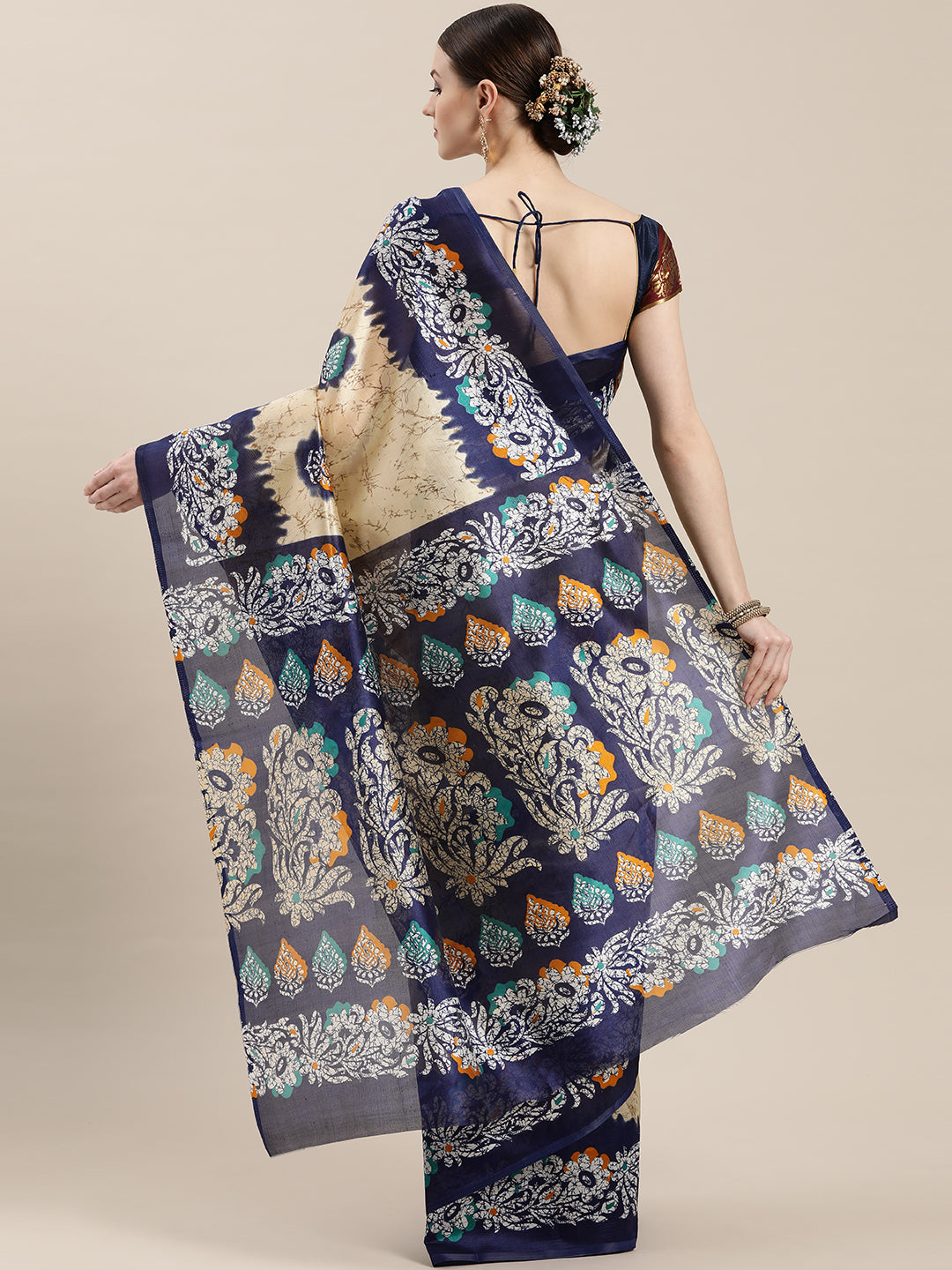Bhagalpuri Silk Kalamkari Inspired Saree with Tie and Dye Pattern