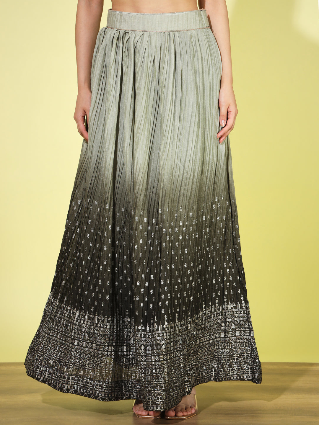 Ombre Pleated Lehenga with Embellished Tassled Blouse & Net Dupatta