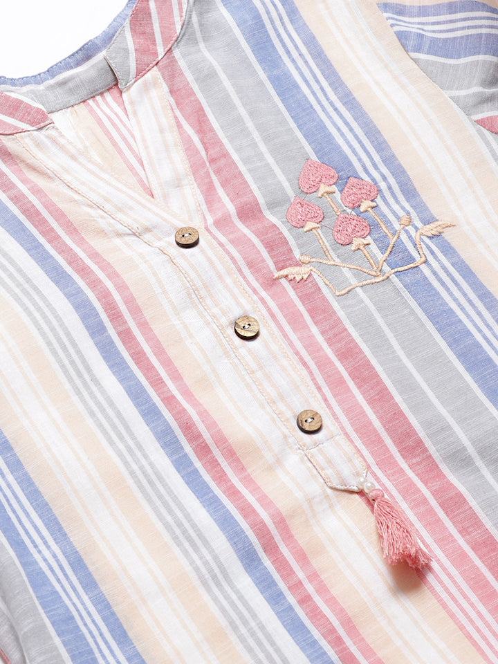 Made to Measure Jute Cotton Kurta Pallazo Set With Stylised Sleeves & Lace Trimming