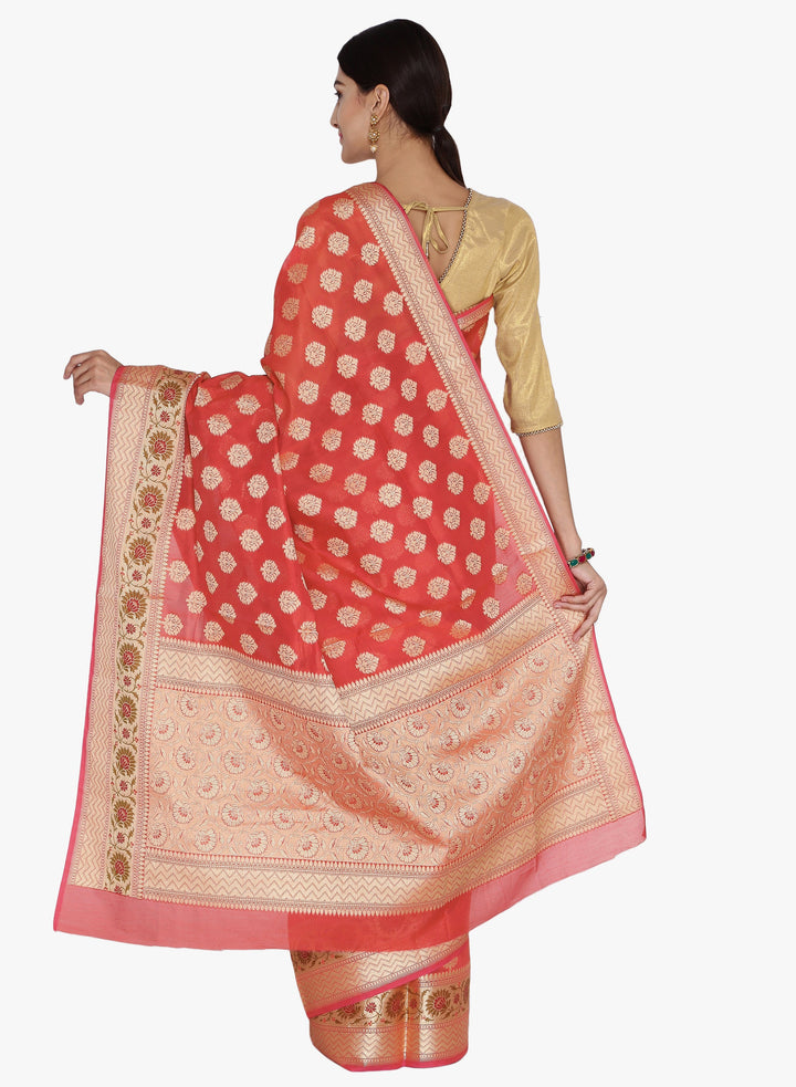 Fiery Red Woven Design Banarasi Silk Saree