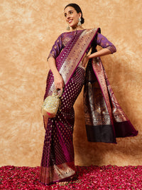 Chhabra 555 Burgundy Traditional Ethnic Buti Jaal Weaving Kanjeevaram Handloom Pure Silk Saree