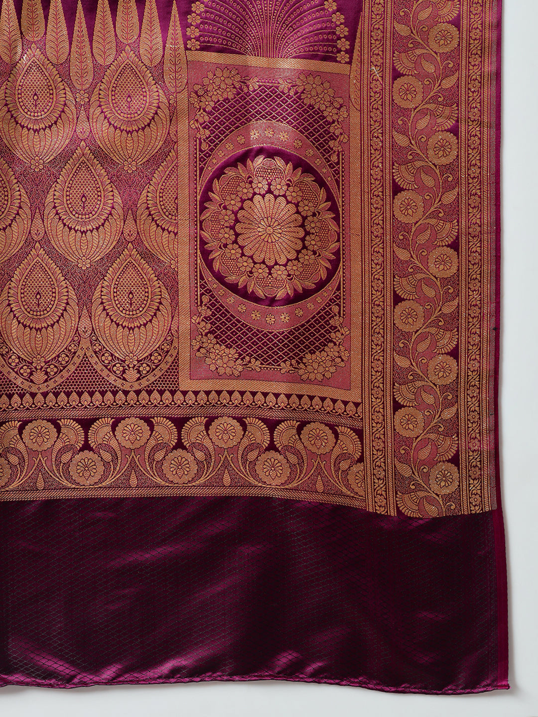 Burgundy  Ethnic Buti Jaal Weaving Kanjeevaram Pure Silk Saree