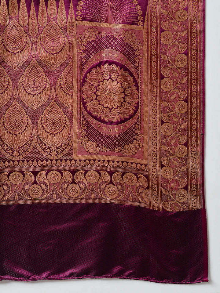 Burgundy  Ethnic Buti Jaal Weaving Kanjeevaram Pure Silk Saree