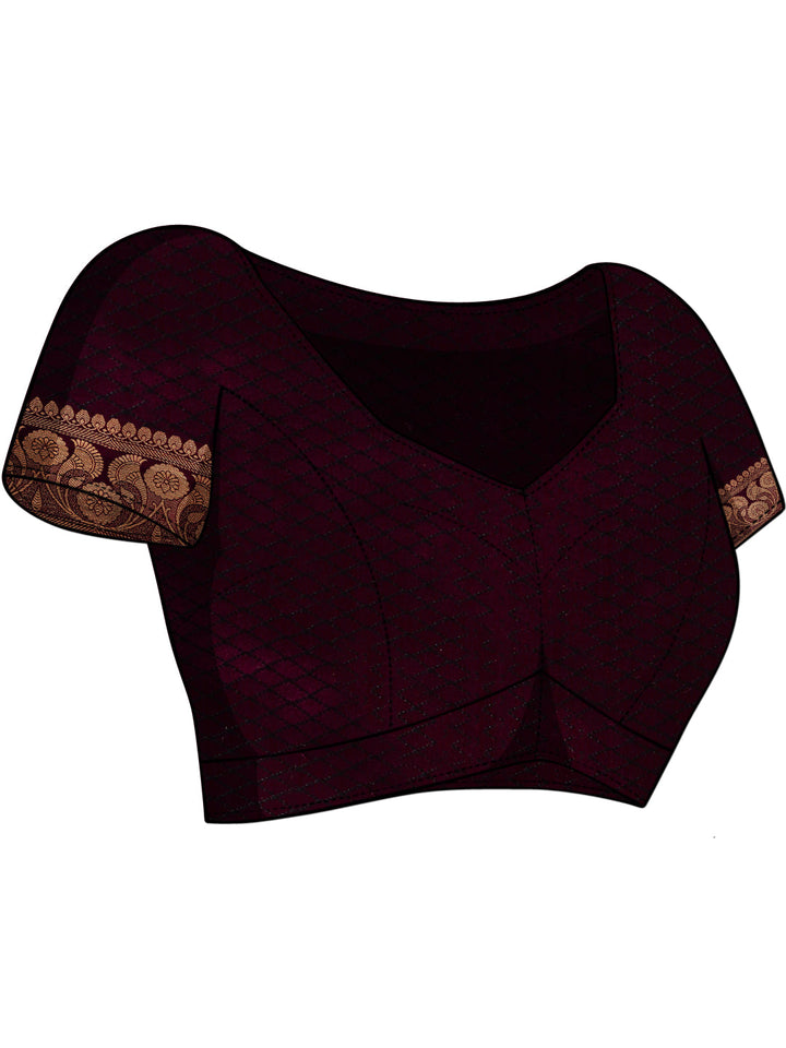 Burgundy  Ethnic Buti Jaal Weaving Kanjeevaram Pure Silk Saree