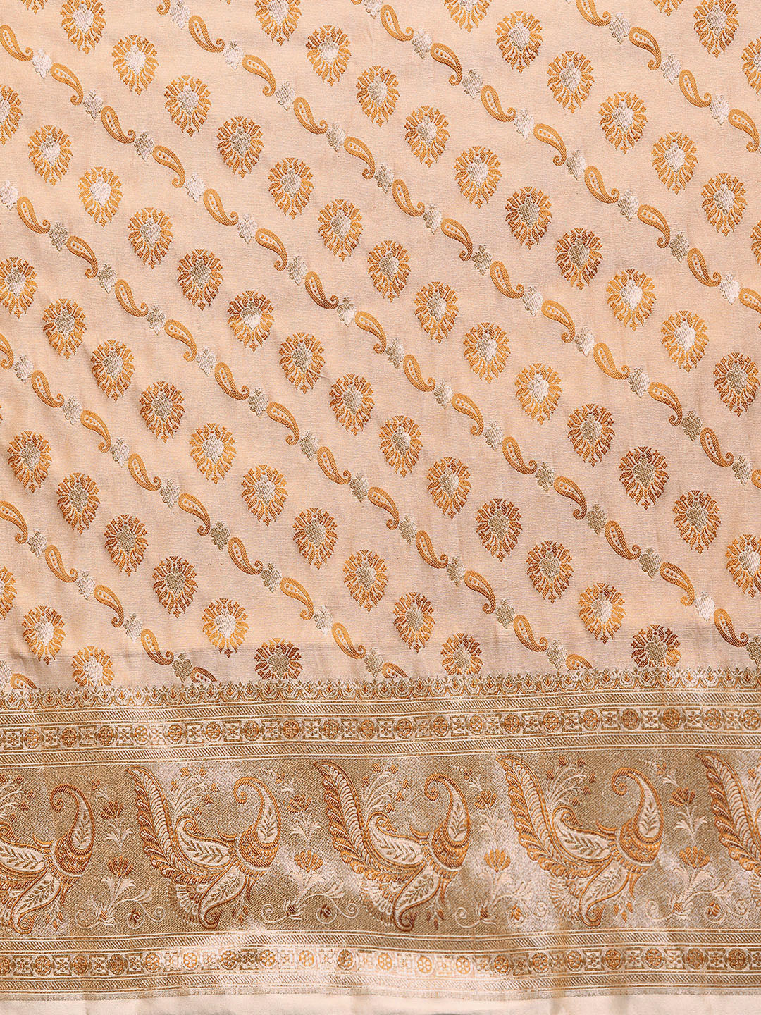 Beige Tassar Resham & Zari Embellish Kanjeewaram Paisley Silk Saree