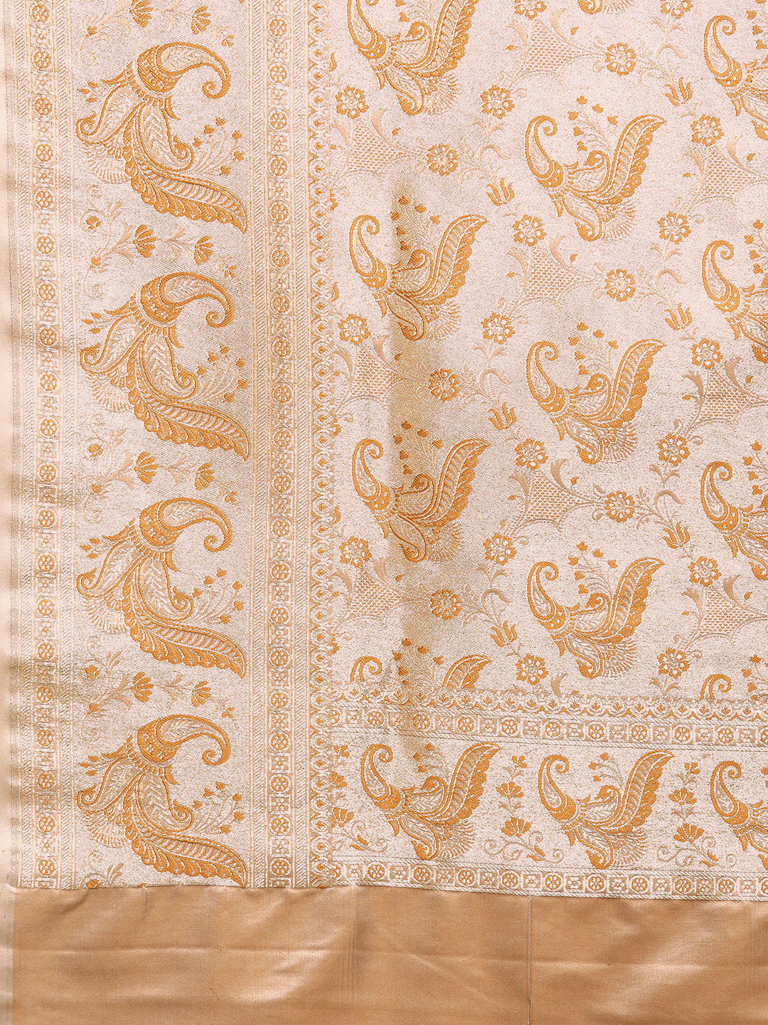 Beige Tassar Resham & Zari Embellish Kanjeewaram Paisley Silk Saree