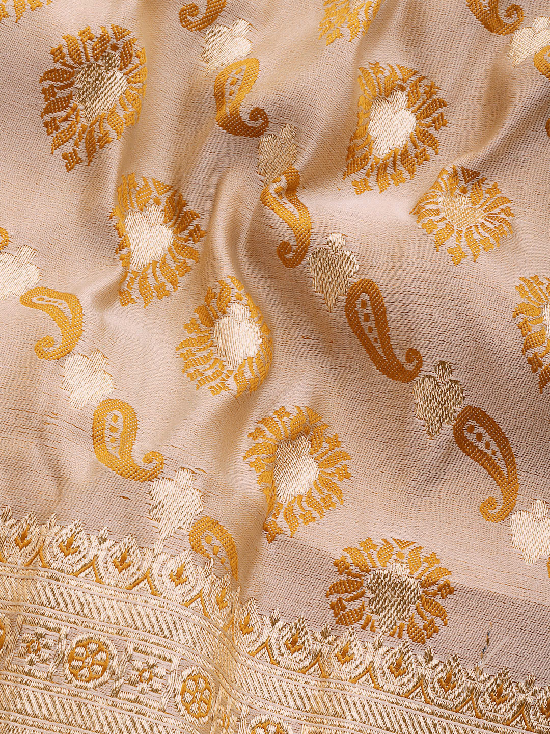 Beige Tassar Resham & Zari Embellish Kanjeewaram Paisley Silk Saree