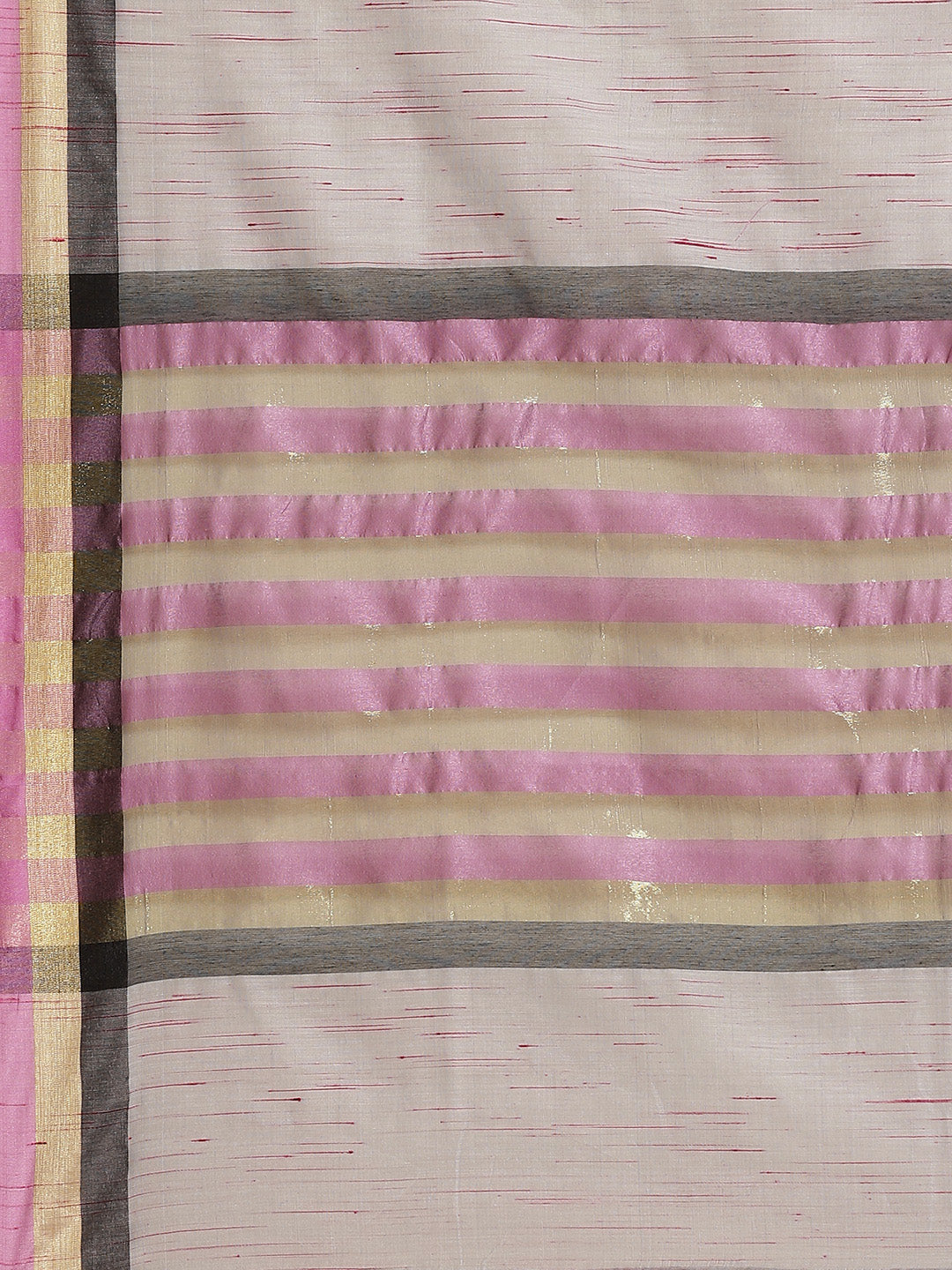 Grey Mangalagiri Jute Silk Saree with Colorblocked Contrast Color Striped Border & Pallu