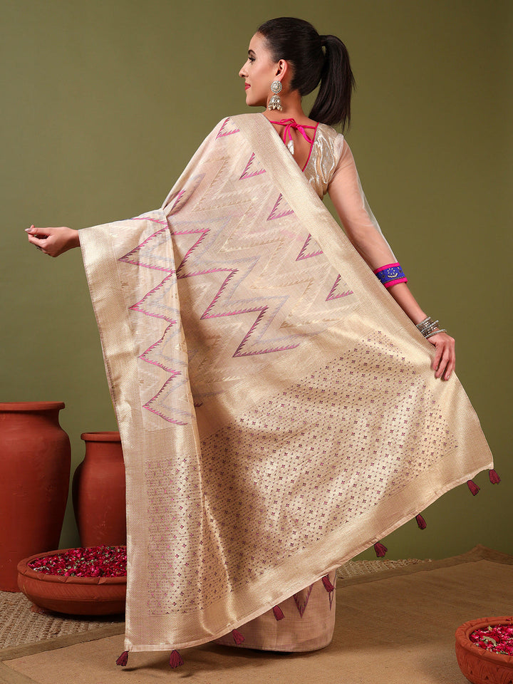 Ageless Traditional Banarasi Chanderi Jute Cotton Saree with Meenakari Resham Weaving