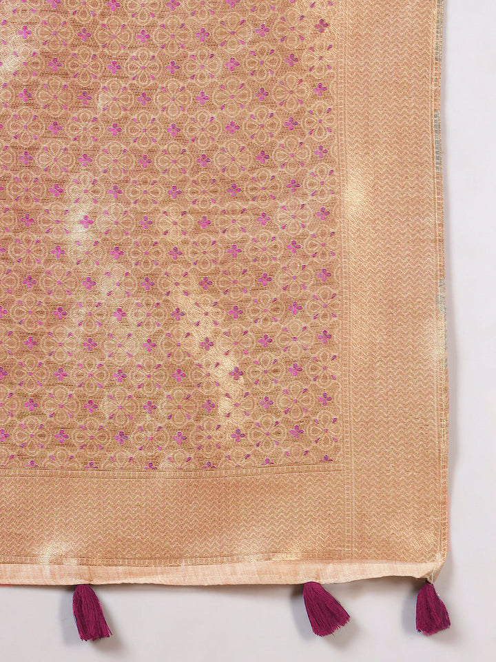 Ageless Traditional Banarasi Chanderi Jute Cotton Saree with Meenakari Resham Weaving