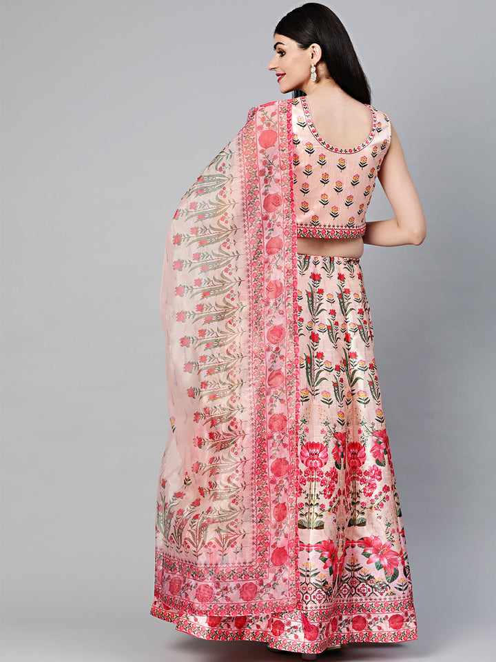 Embellished Digital Print Crop Top Set with Floral Tribal Pattern
