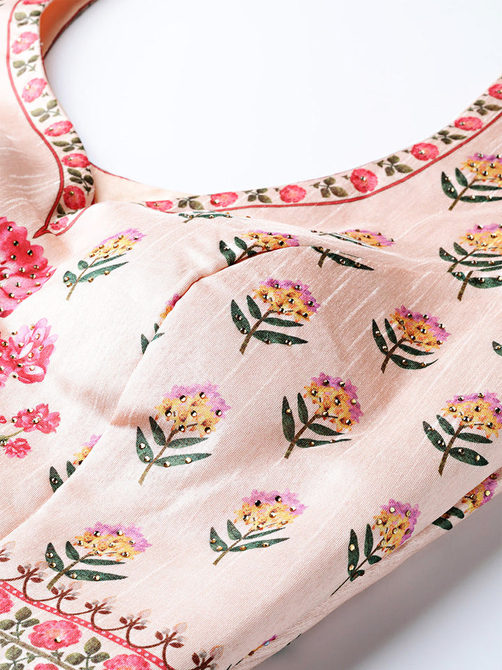 Embellished Digital Print Crop Top Set with Floral Tribal Pattern