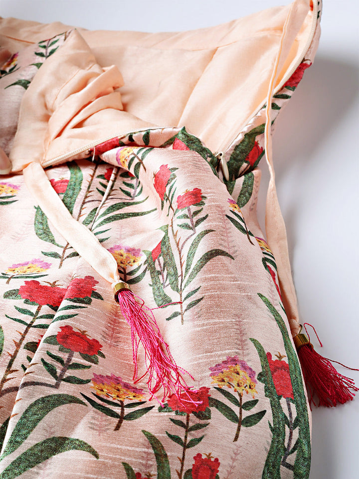 Embellished Digital Print Crop Top Set with Floral Tribal Pattern