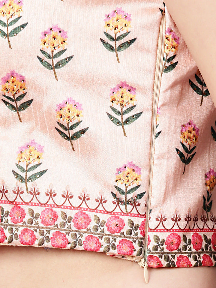 Embellished Digital Print Crop Top Set with Floral Tribal Pattern
