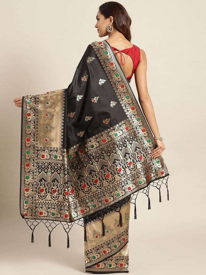 Banarasi Handloom Silk Meenakari Saree with Jhalar