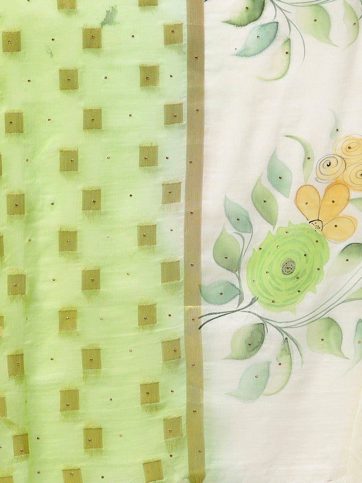 Ombre Chiffon Saree with Floral Print and Crystal Embellishment