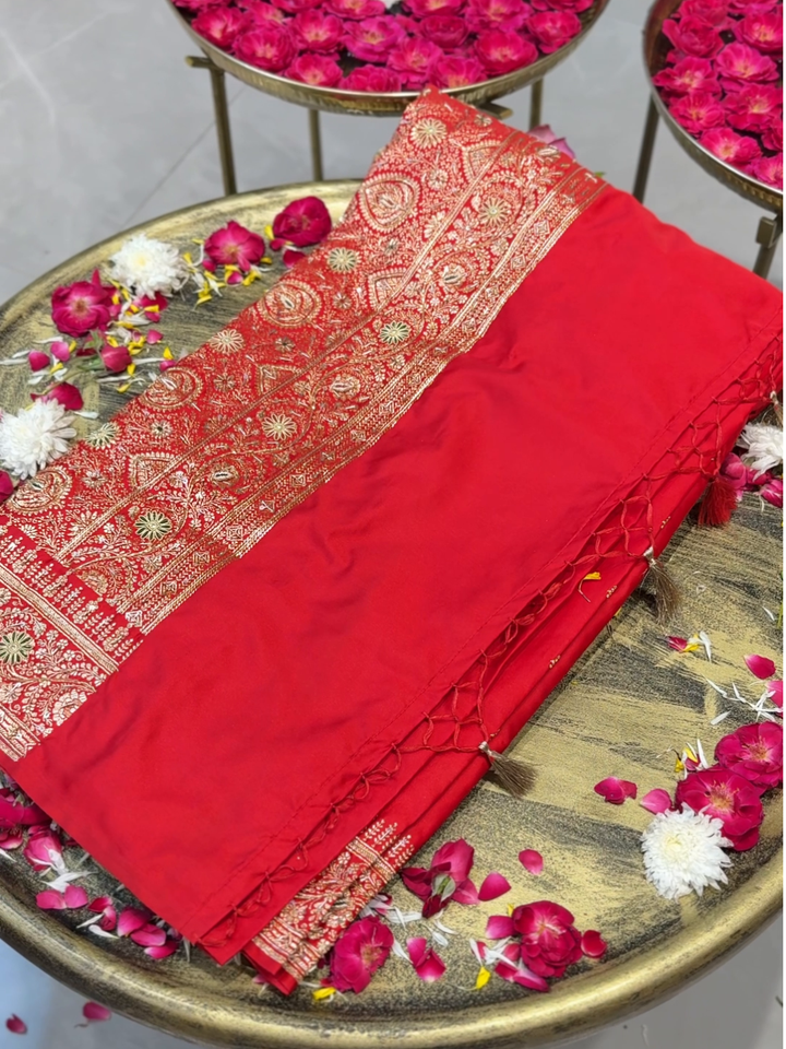 Kattan Banarasi Silk Saree with intricate Aari Sequin Embroidery