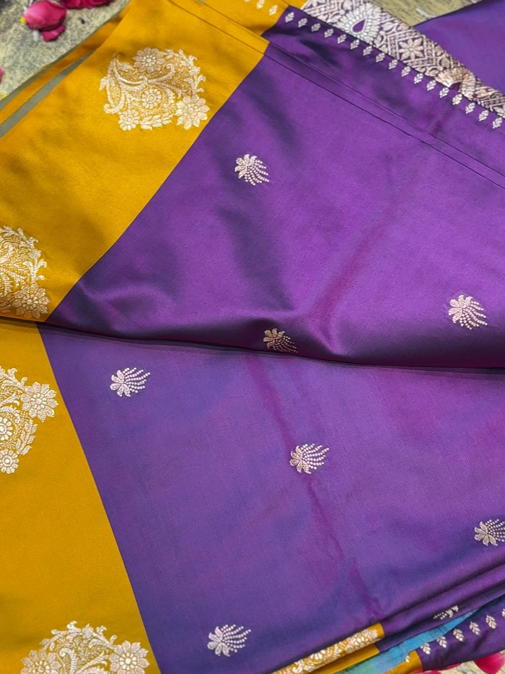 Soft Mysore Silk Zari Woven Saree with Contrast Blouse