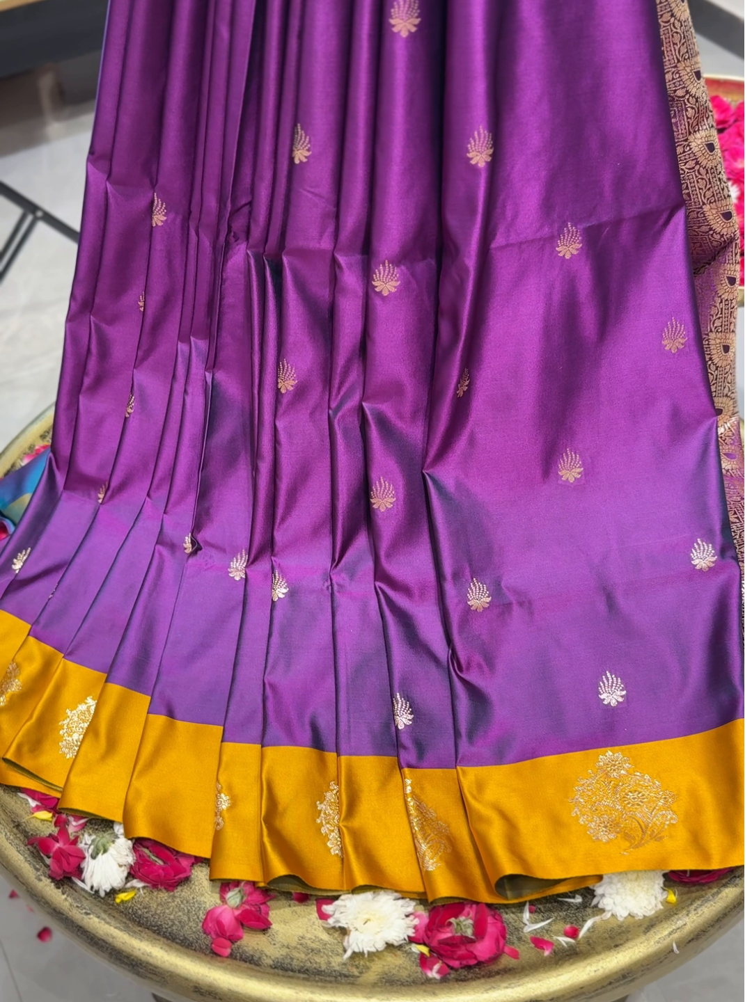 Soft Mysore Silk Zari Woven Saree with Contrast Blouse