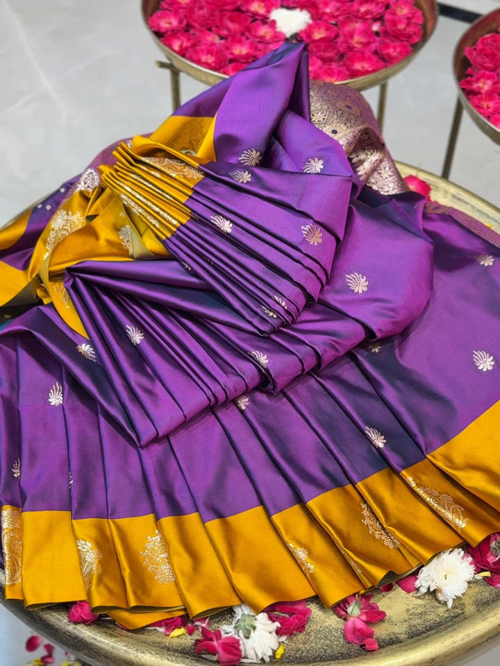 Soft Mysore Silk Zari Woven Saree with Contrast Blouse