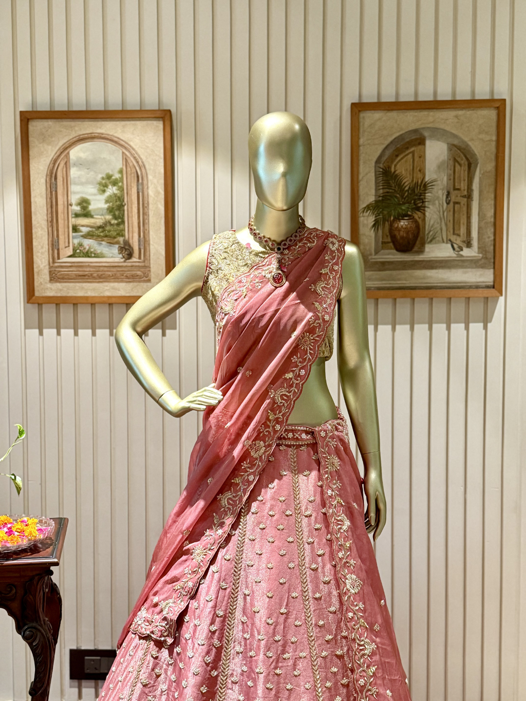 Organza Silk Dusky Pink Summer Bride Lehenga