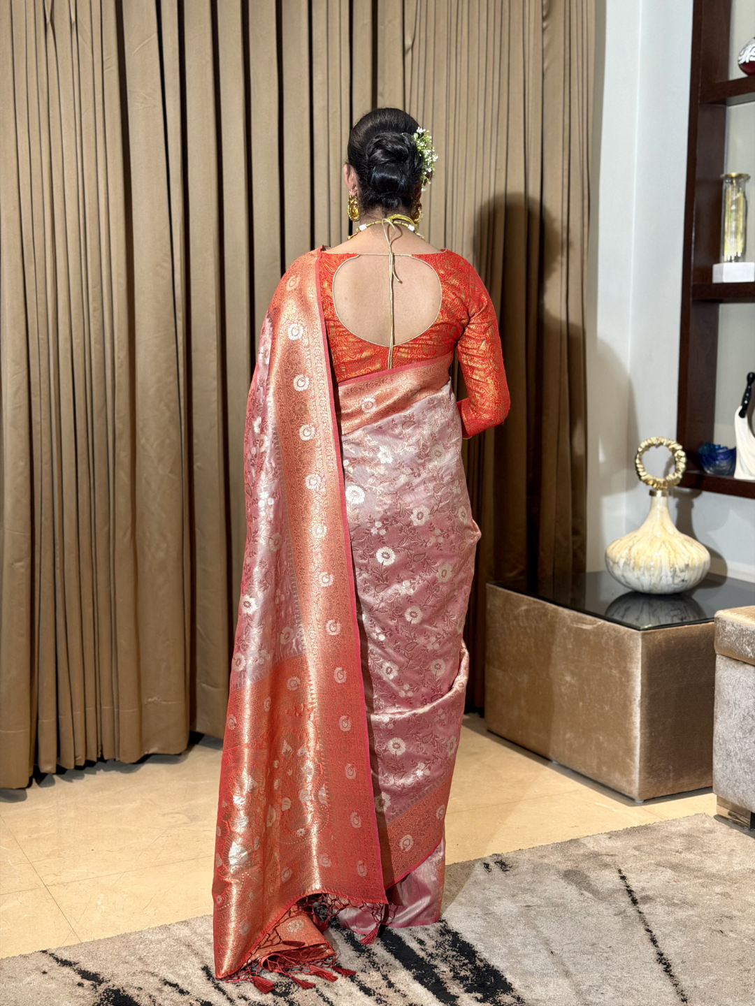 Mauve Tissue Silk Heavy Zari Woven Floral Jaal Saree