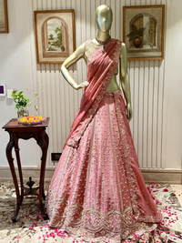 Organza Silk Dusky Pink Summer Bride Lehenga