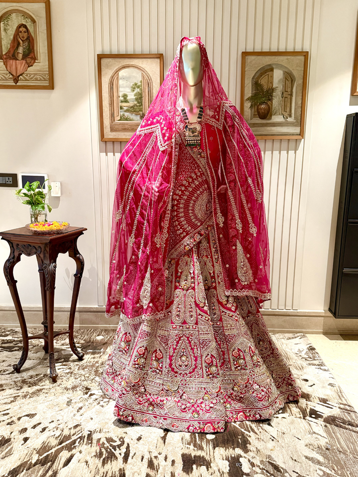 Heavy Zari & Sequin Embroidered Paisley Bridal Lehenga