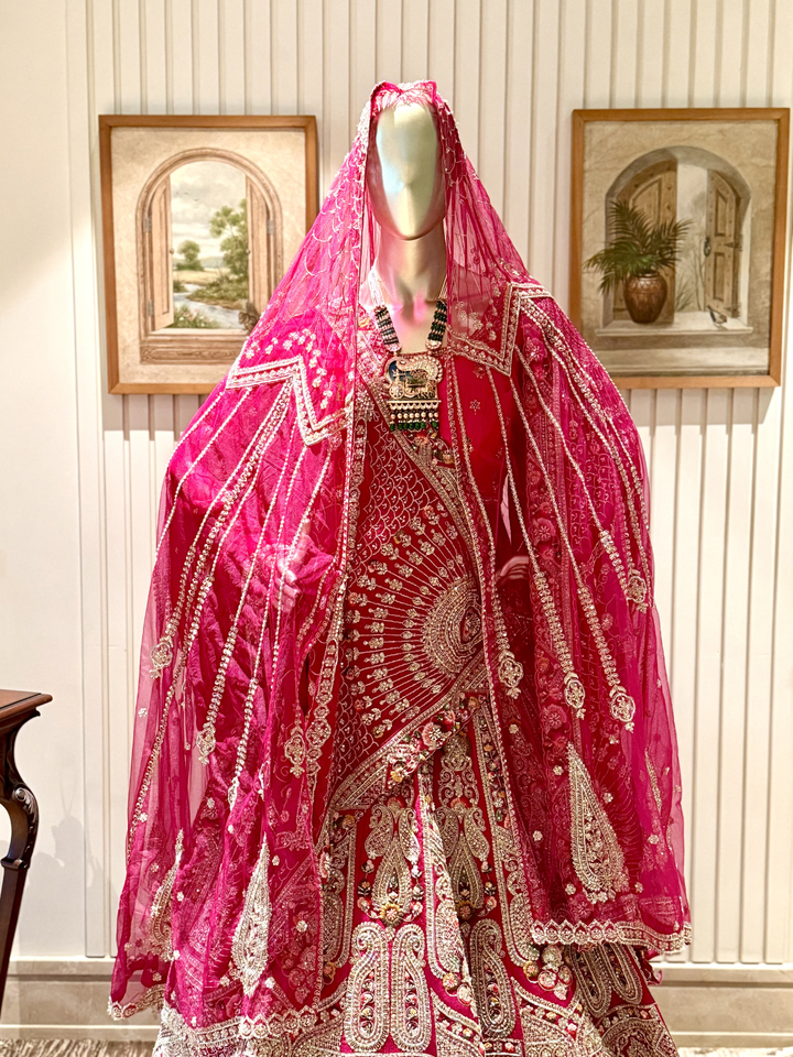 Heavy Zari & Sequin Embroidered Paisley Bridal Lehenga