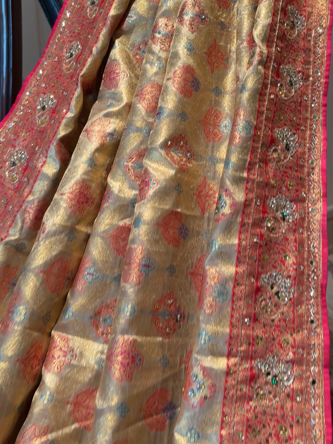 Banarasi Silk Gold Meenakari Weaving Saree with Crystal Embellishments