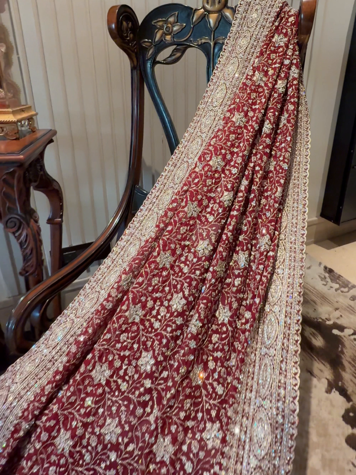 Georgette Heavy Zari Floral Jaal Embroidered Saree