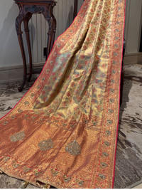 Banarasi Silk Gold Meenakari Weaving Saree with Crystal Embellishments