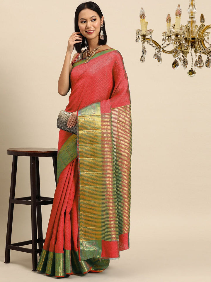 Resham Self Woven Traditional Silk Saree with Gold Zari Border