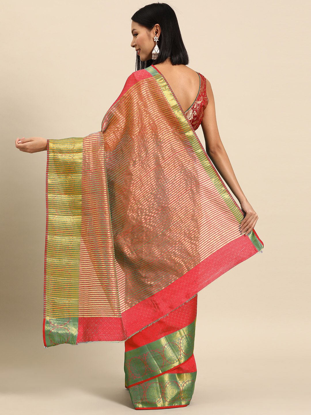 Resham Self Woven Traditional Silk Saree with Gold Zari Border
