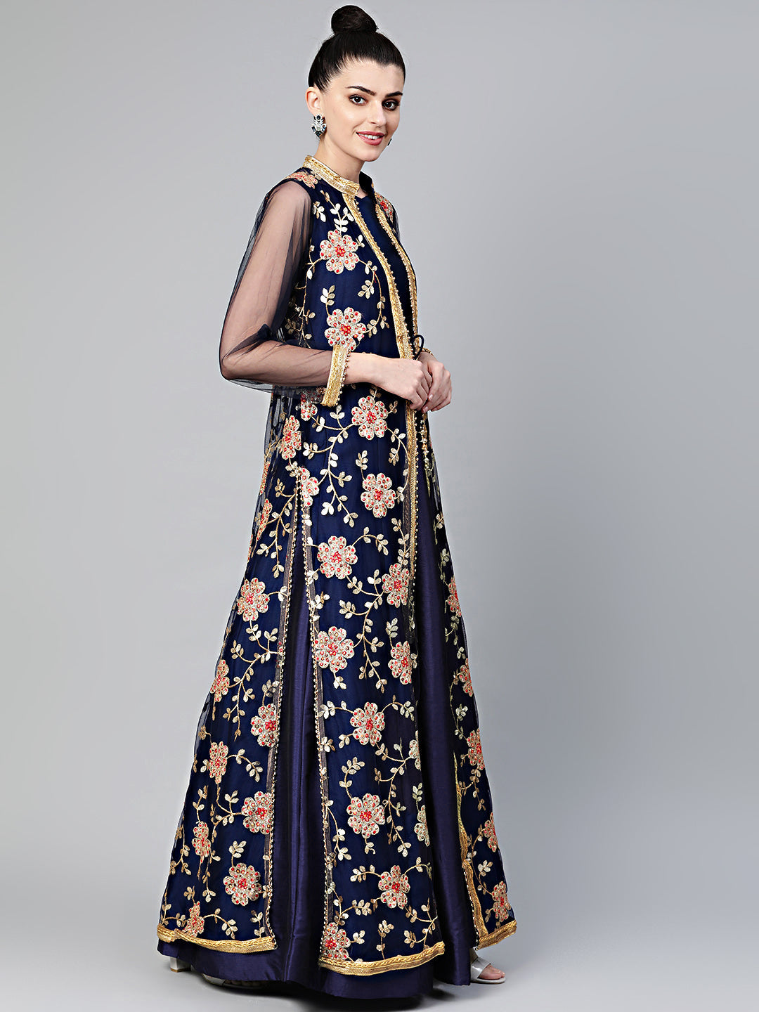 Three Piece Embroidered Jacket style Cocktail gown