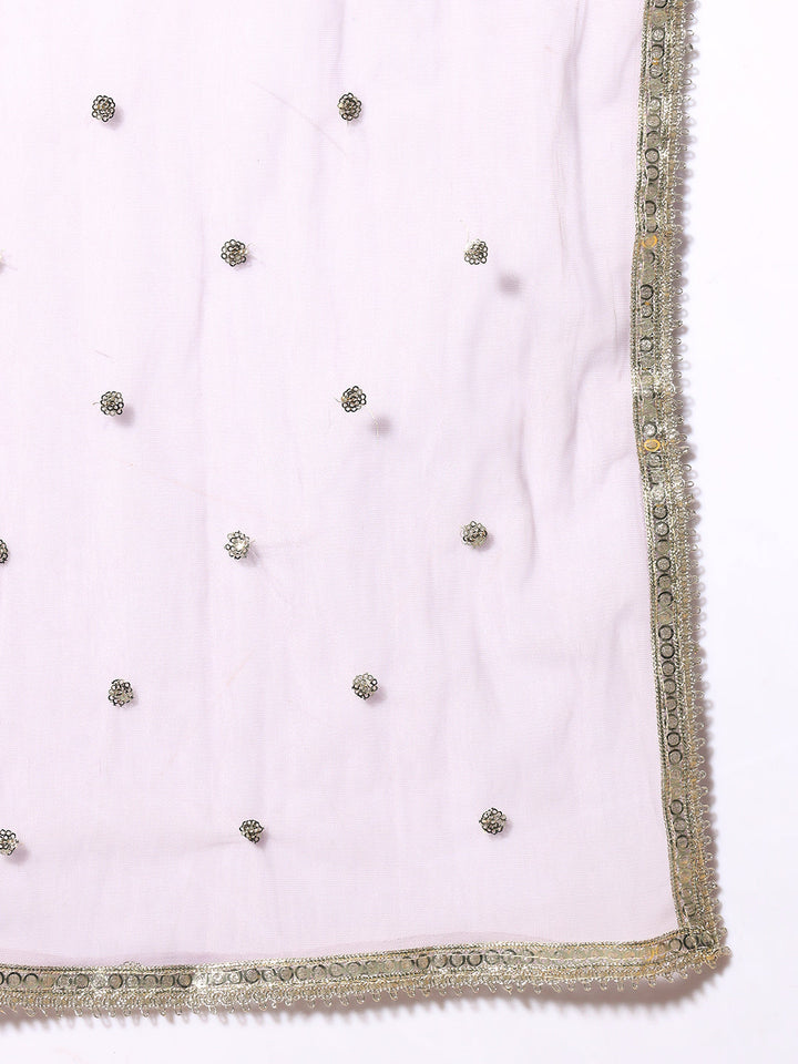 Lavender Thread Embroidery Crop Top With Flared Palazzo & Pocket