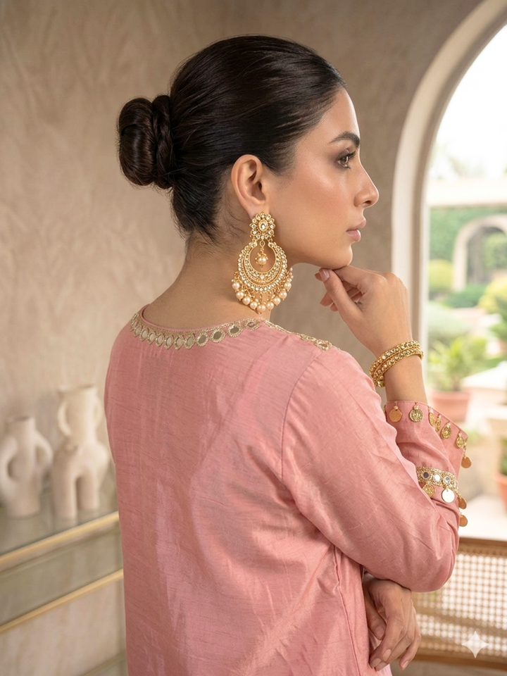 Mirror Work & Gold Coin Embellished Straight Kurta with Salwar & Dupatta