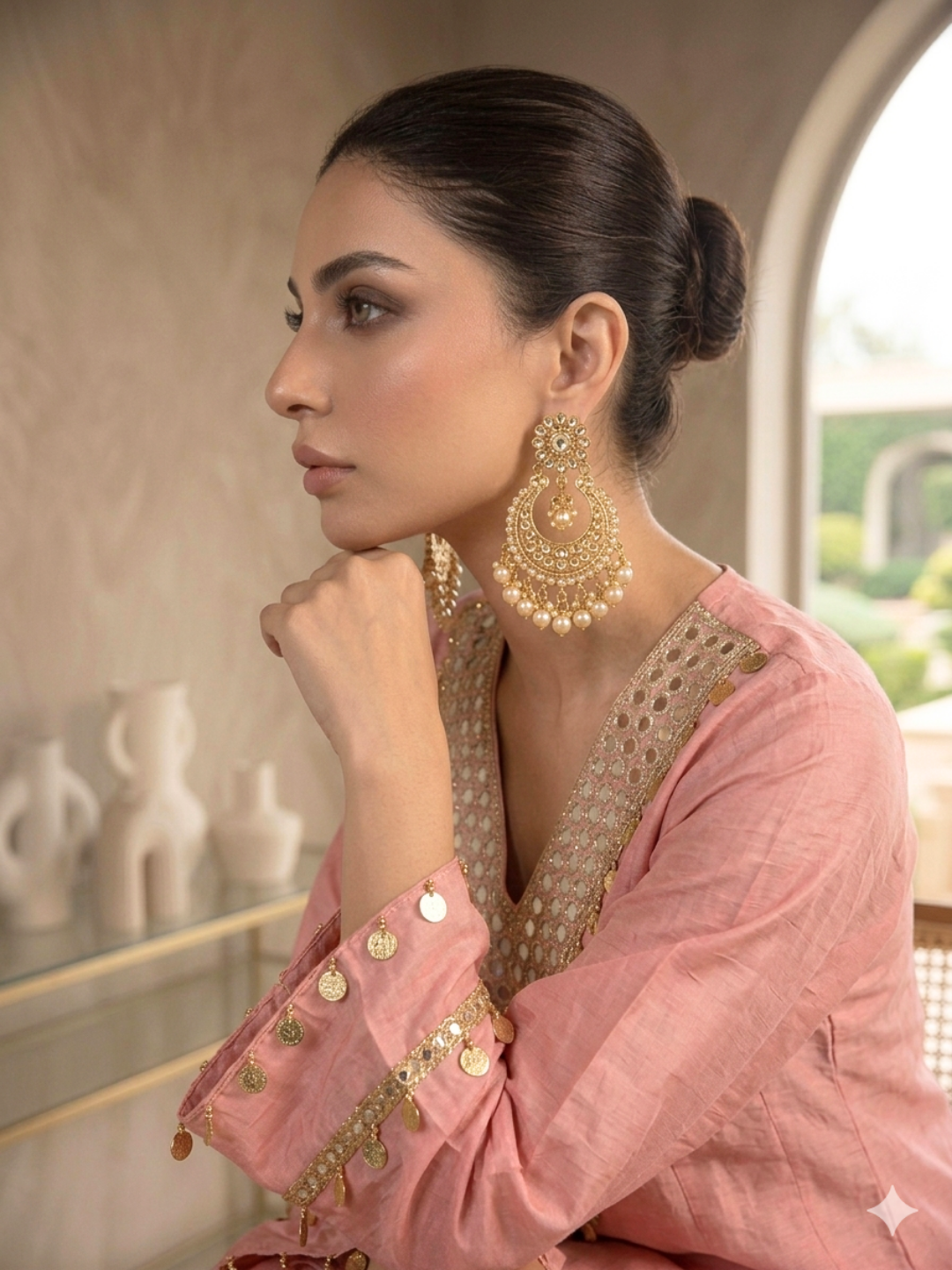Mirror Work & Gold Coin Embellished Straight Kurta with Salwar & Dupatta