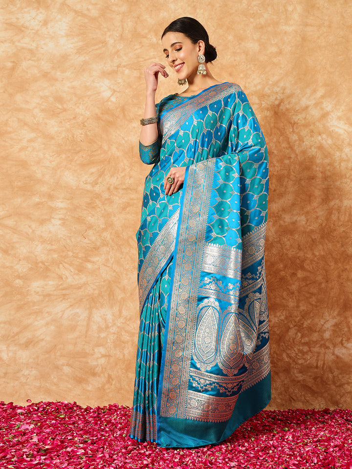 Two- Shaded Zari Resham Woven Banarasi Traditional Handloom Silk Saree
