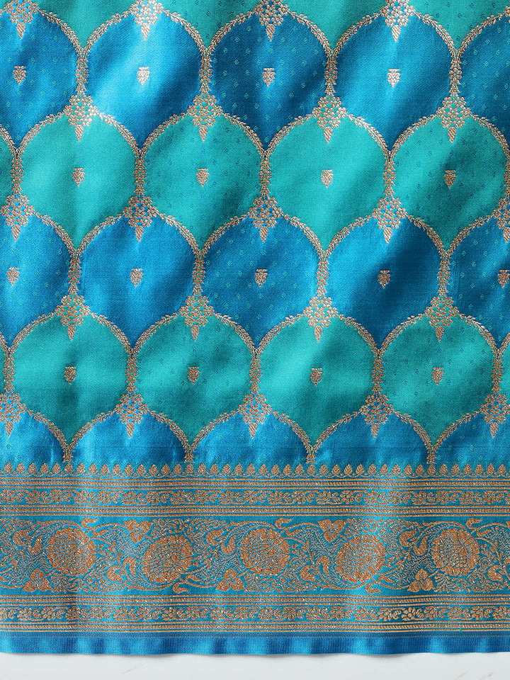 Two- Shaded Zari Resham Woven Banarasi Traditional Handloom Silk Saree