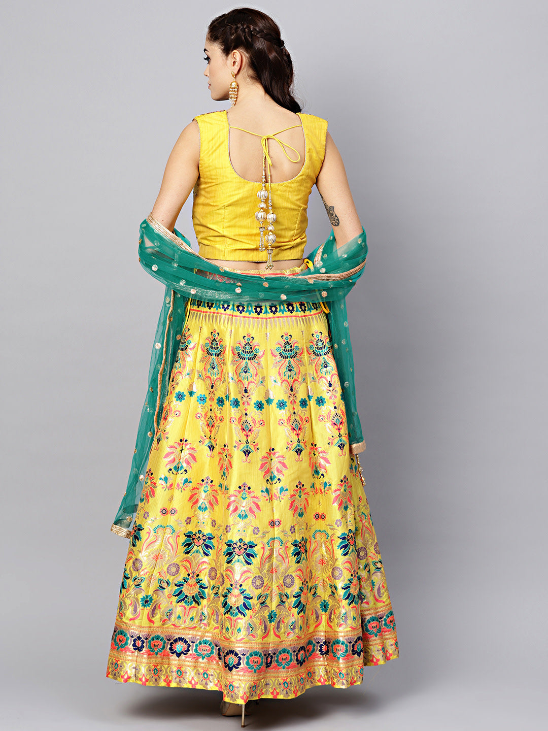 Banarasi Silk Crop Top Lehenga with Kundan Work