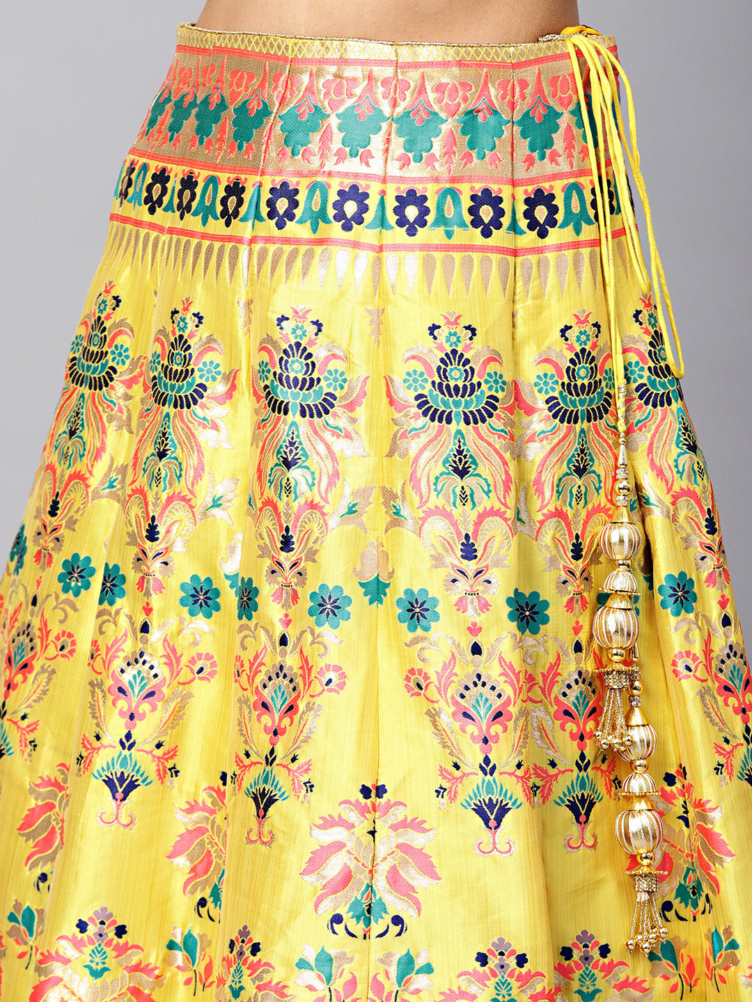 Banarasi Silk Crop Top Lehenga with Kundan Work
