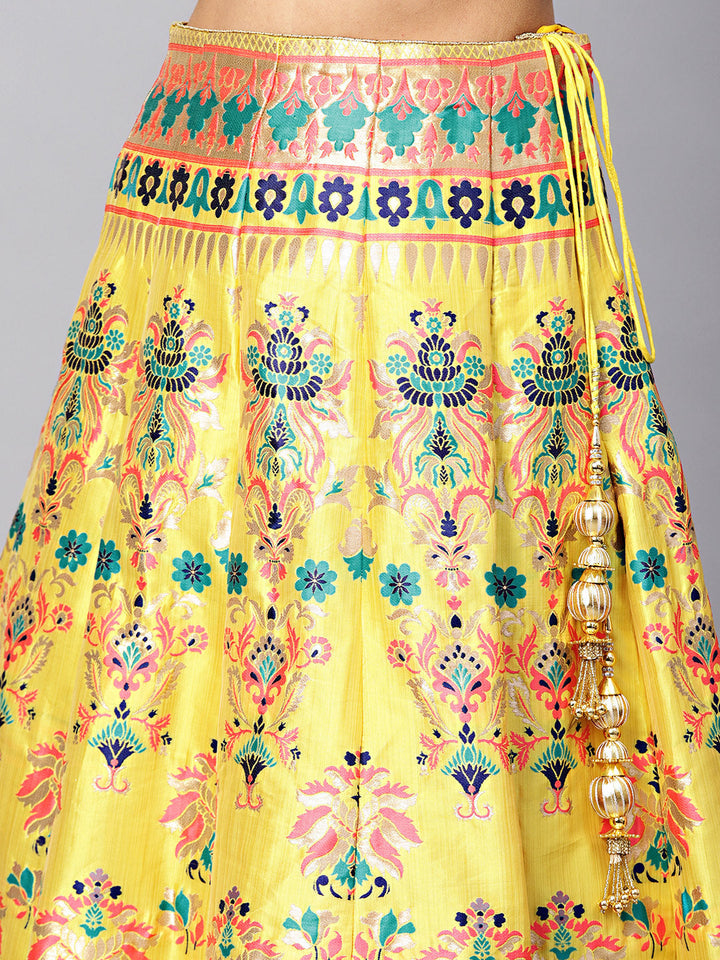 Banarasi Silk Crop Top Lehenga with Kundan Work