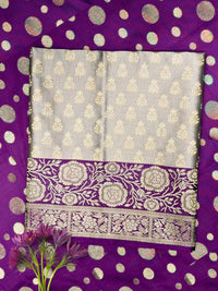 Banarasi Silk Colorblocked Dress Material with Floral Zari Woven Motifs & Jhalar Dupatta