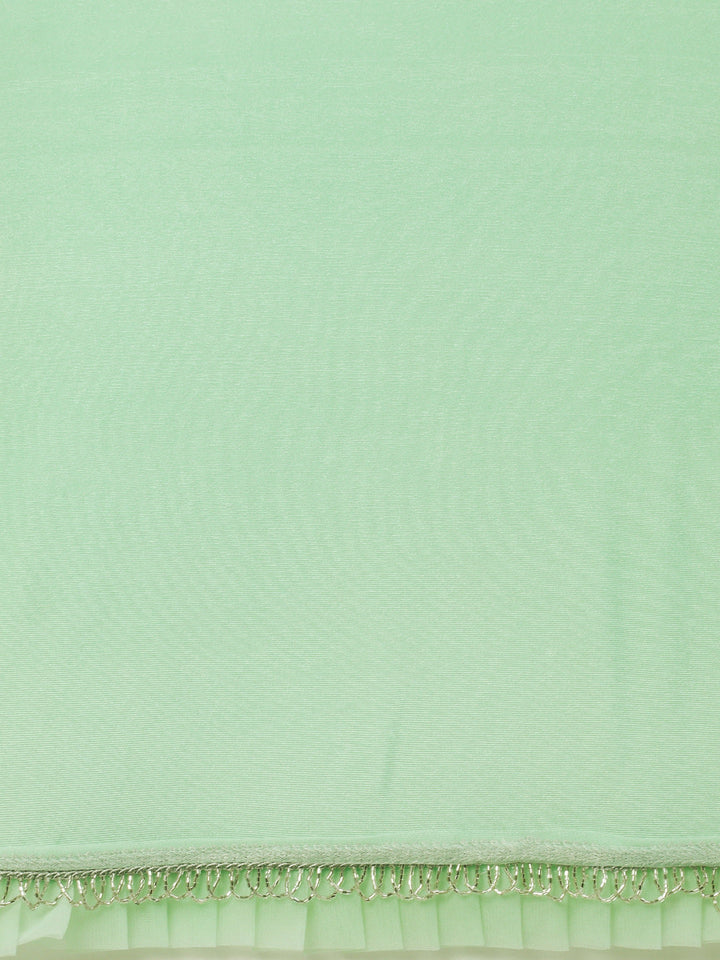 Ruffled Pre-Draped Lycra Cocktail Saree with Net Frills and Curtana Tassled Border