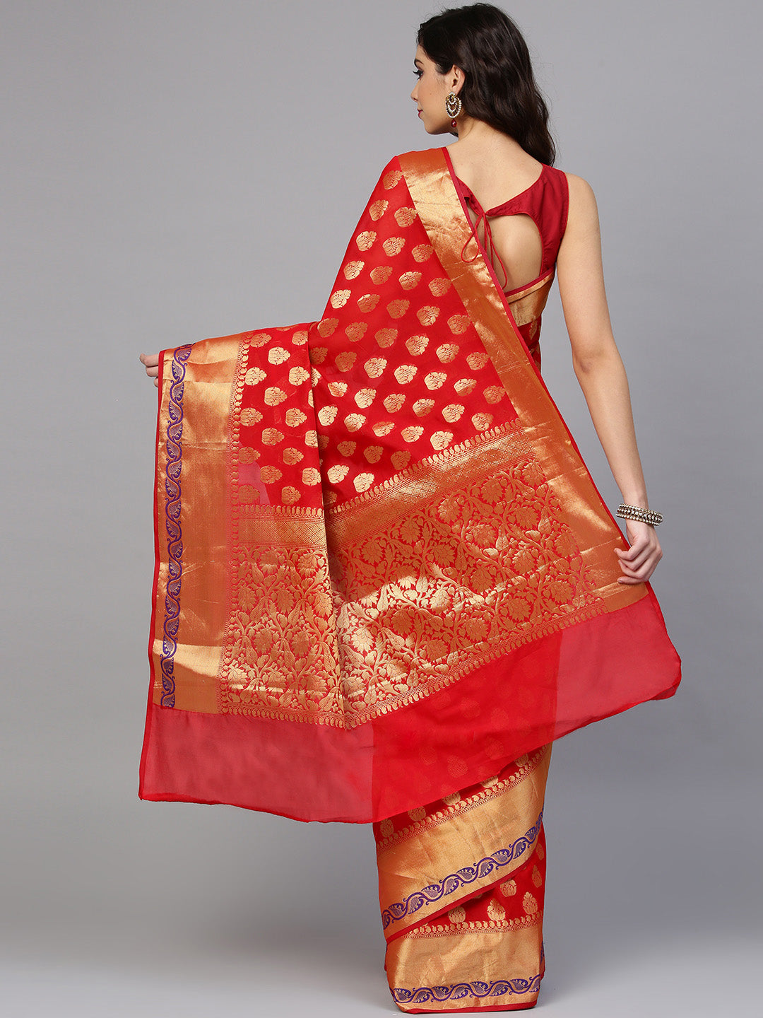 Chanderi Silk Banarasi Saree with Broad Zari Meenakari Border
