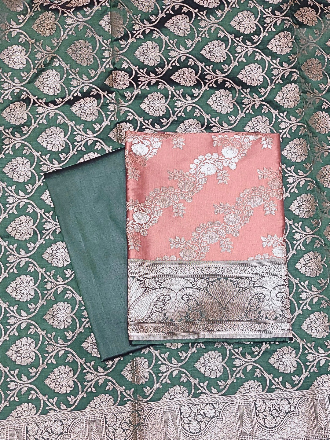 Chhabra 555 Banarasi Silk Dress Material with Contrast Color Weaving & Leheriya Paisley Pattern