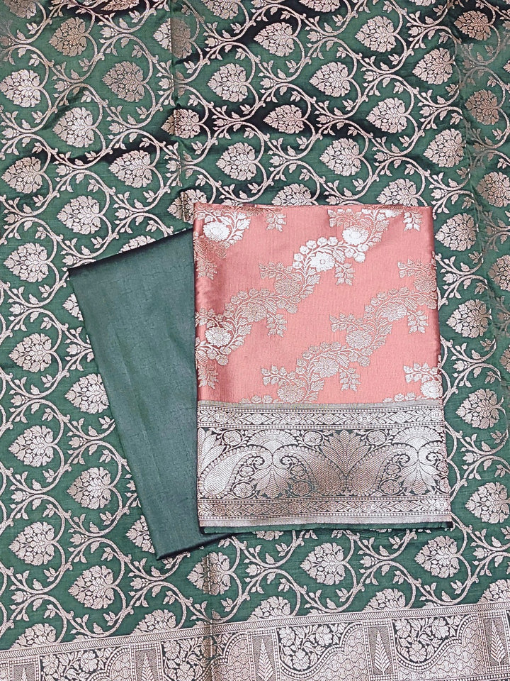 Chhabra 555 Banarasi Silk Dress Material with Contrast Color Weaving & Leheriya Paisley Pattern
