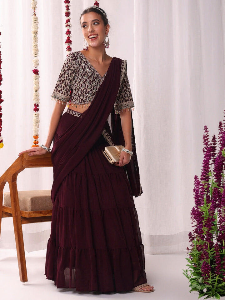 Chhabra 555 Embroidered & Tasseled Choli with Embellished Lehenga with Attached Embellished Dupatta